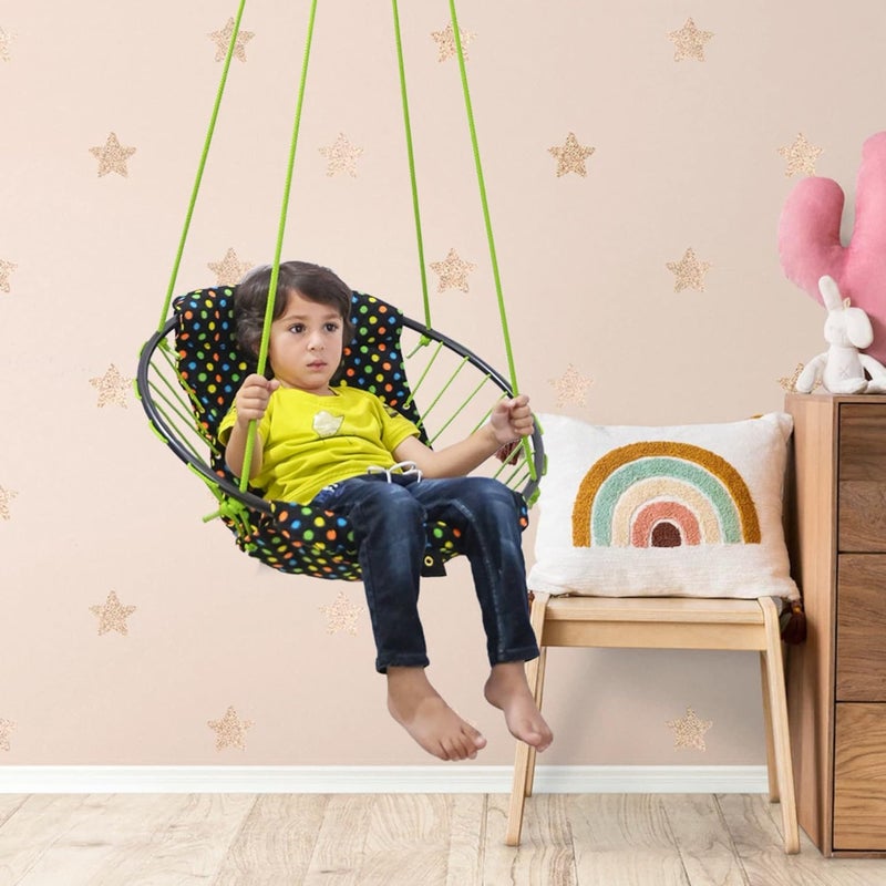 BOFFLE Make in India Sling Hanging Chair Swing for Child Perfect Round Shape Hanging Swing Baby Swing New Model Swing Hammock Swing for Kids Swing for IndoorOutdoorTree Swing Green - Image 1