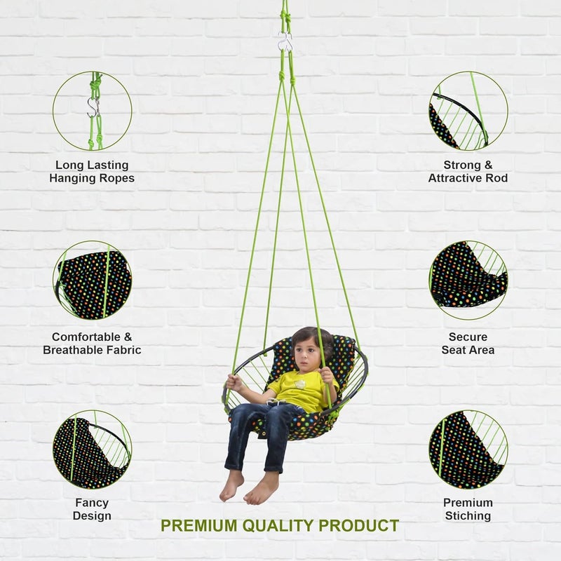 BOFFLE Make in India Sling Hanging Chair Swing for Child Perfect Round Shape Hanging Swing Baby Swing New Model Swing Hammock Swing for Kids Swing for IndoorOutdoorTree Swing Green - Image 3
