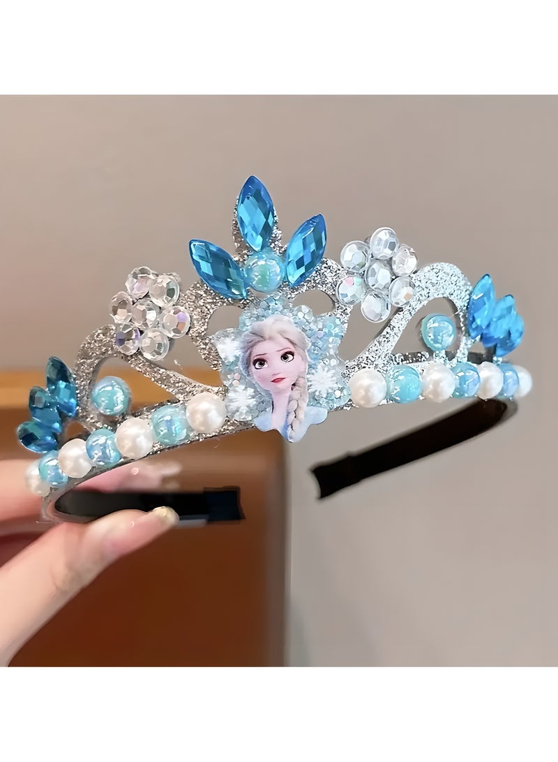 LIXADA 2pcs Frozen Elsa Princess Crown Headband, Plastic tiara with Rhinestones and Pearls, Princess Party Birthday Gift Accessory (Pink And Blue)  - Image 2