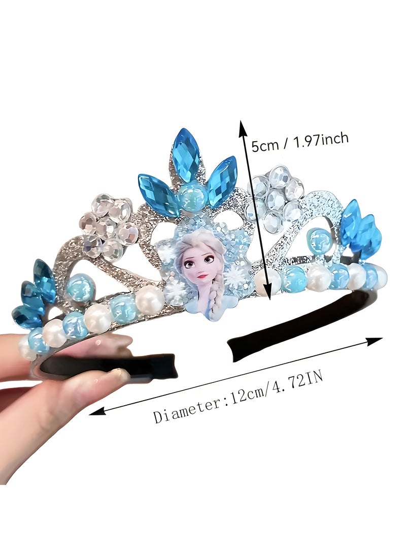 Elsa Doll 2pcs Frozen Elsa Princess Crown Headband, Plastic tiara with Rhinestones and Pearls, Princess Party Birthday Gift Accessory (Pink And Blue) - Image 5