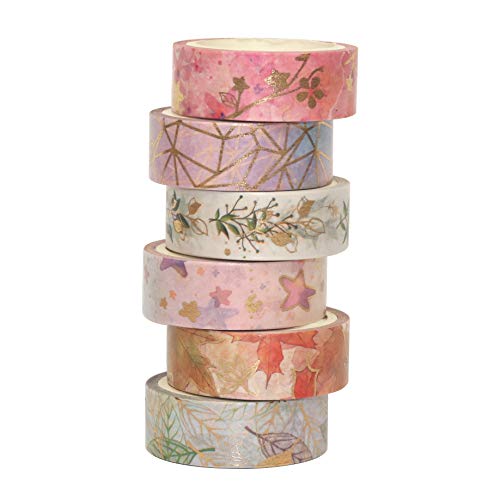 Lakeer Gold Foil Washi Tape Set 15MM Flower Skinny Masking Decorative Tape Pack for DIY Scrapbooking, Crafts, Gift Wrapping, Holiday Decoration (Autumn Floral Pattern 6 Rolls) - Image 4