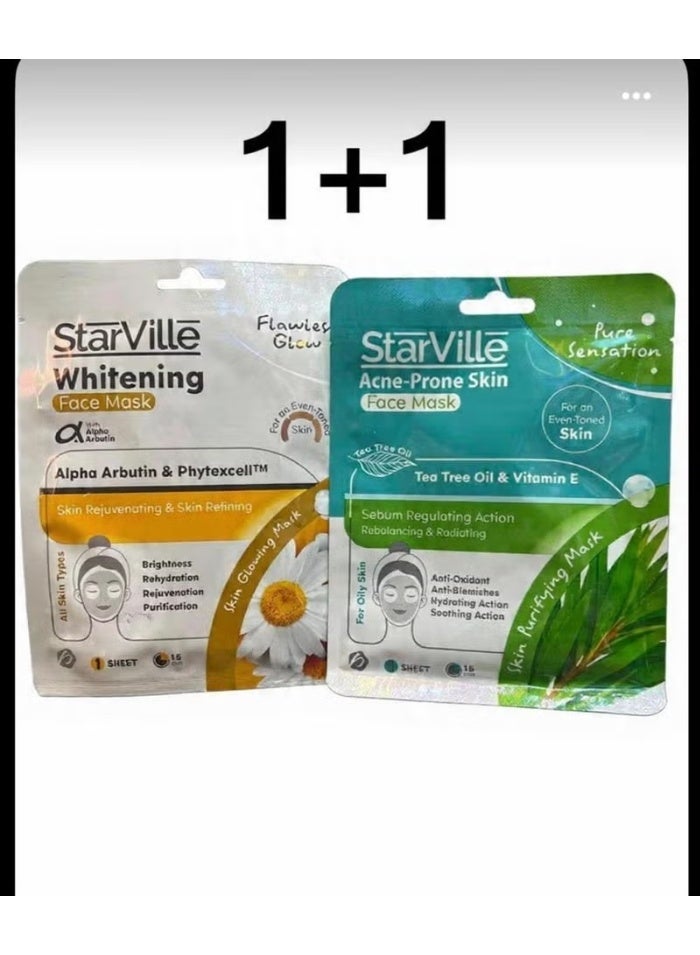 ستارفيل ماسك ستارفيل لتفتيح البشرة بالألفا أربوتين + قناع الوجه للبشرة المعرضة لحب الشباب عرض من قطعتين - Image 1