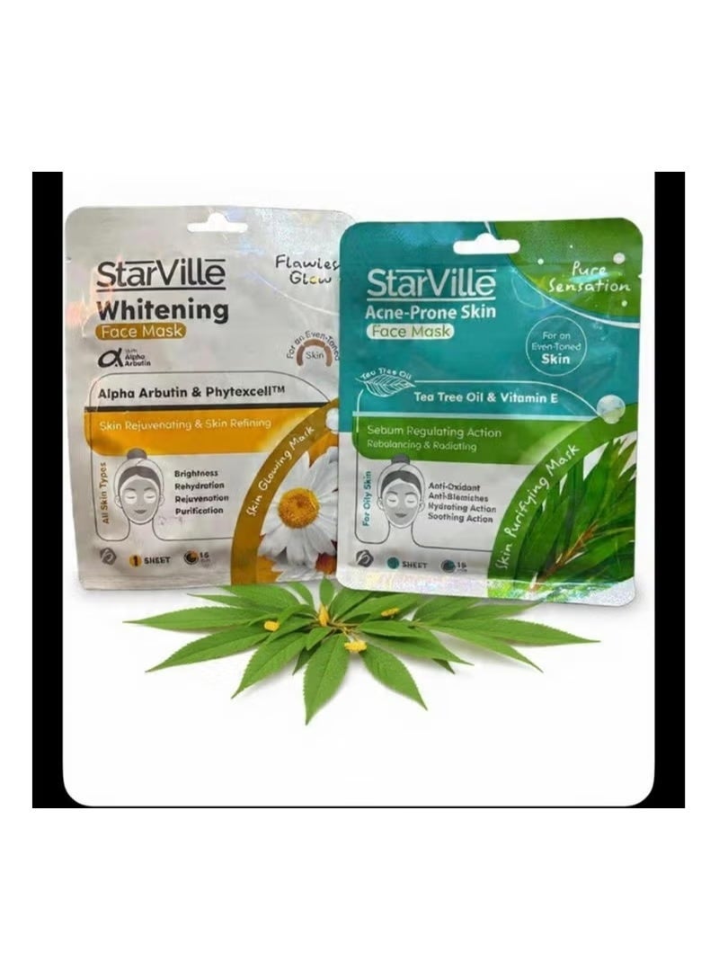 ستارفيل ماسك ستارفيل لتفتيح البشرة بالألفا أربوتين + قناع الوجه للبشرة المعرضة لحب الشباب عرض من قطعتين - Image 2