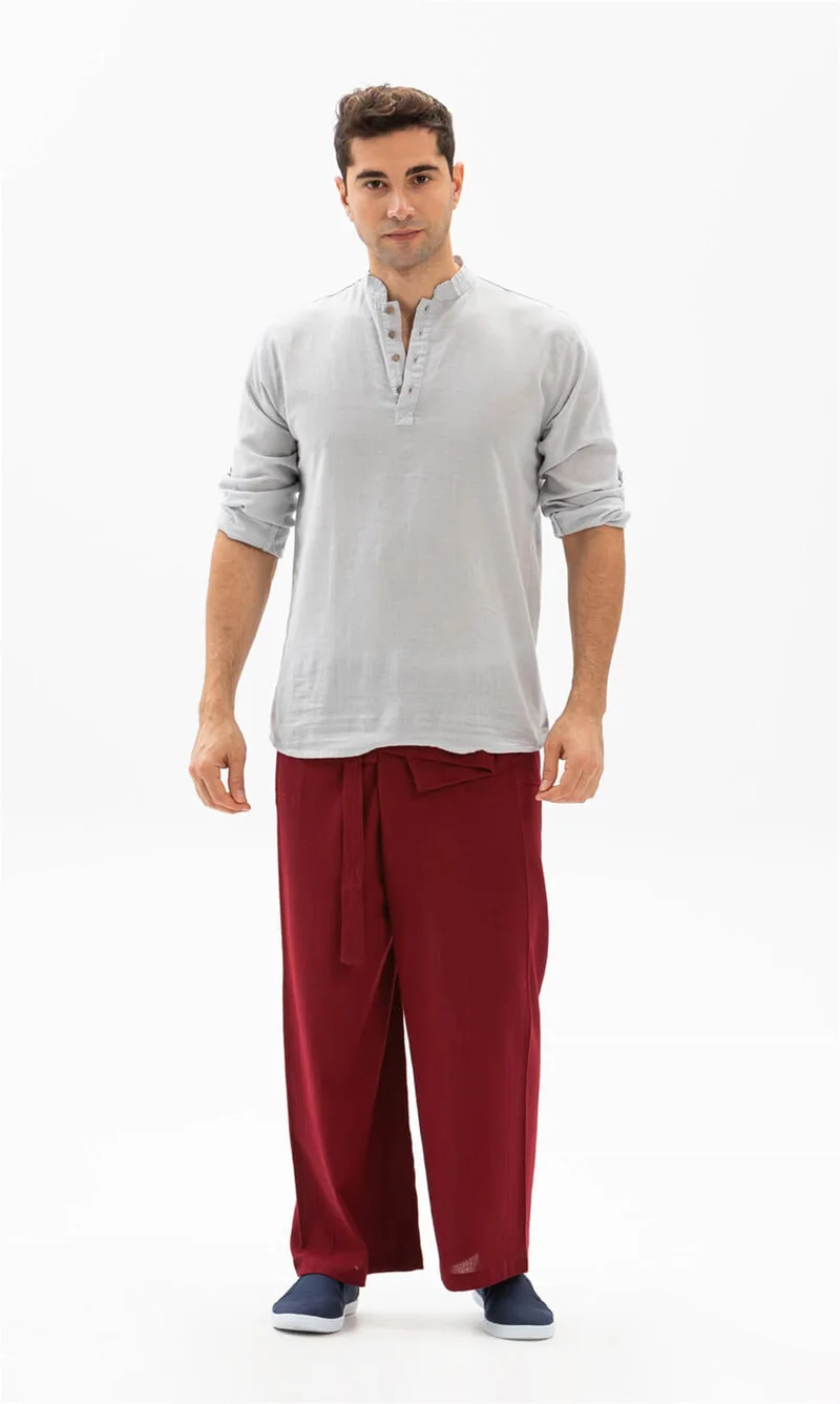 Eliş Şile Bezi Men's Sile Diaper Thai Fishing Trousers Claret Red Brd