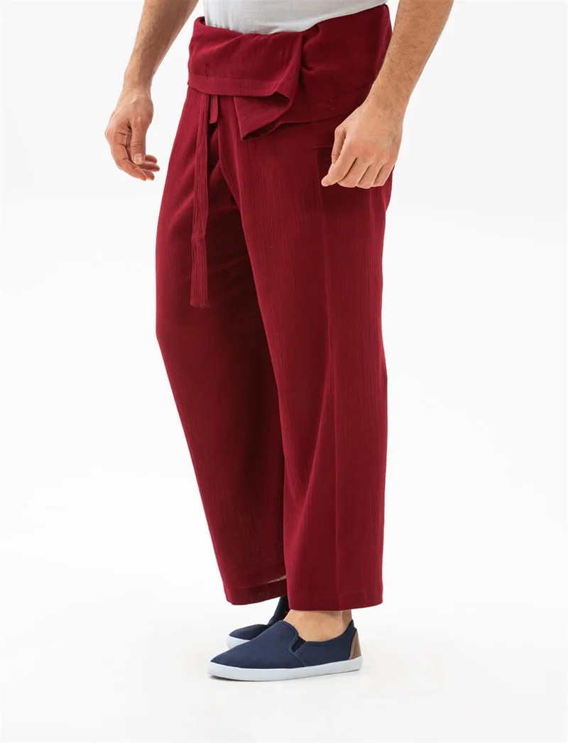 Eliş Şile Bezi Men's Sile Diaper Thai Fishing Trousers Claret Red Brd
