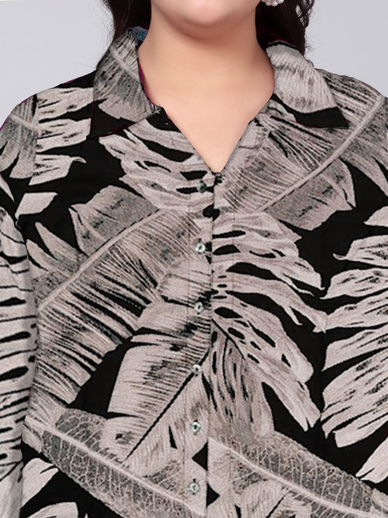 Indietoga Women's Plus Size Rayon Longline Shirt Tops (P10001495_Brown Printed_4XL) - Image 3