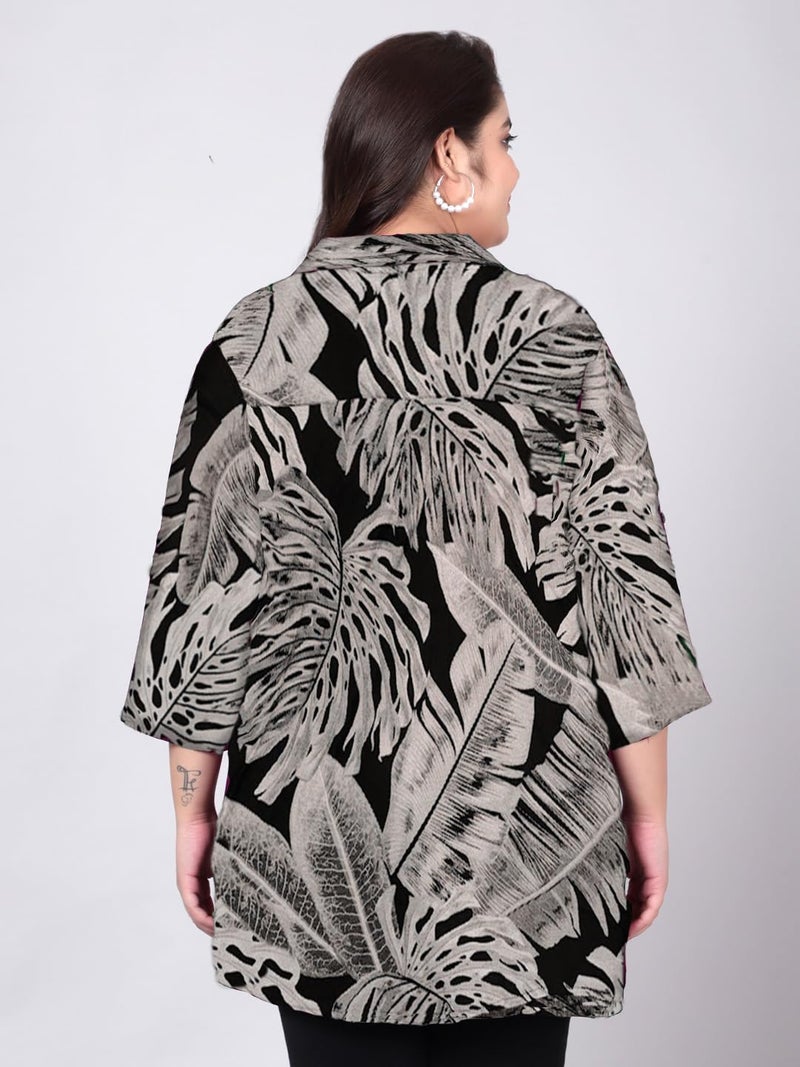 Indietoga Women's Plus Size Rayon Longline Shirt Tops (P10001495_Brown Printed_4XL) - Image 4