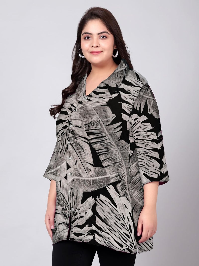 Indietoga Women's Plus Size Rayon Longline Shirt Tops (P10001495_Brown Printed_4XL) - Image 5