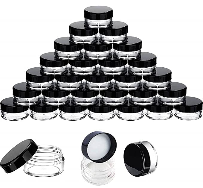 SHREE MAHA Empty cosmetic jar acrylic small containers for cosmetics lip balm transparent jar with black cap8 gm pack of 100  - Image 1