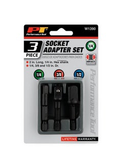 Performance Tool 3-Piece Chrome Vanadium Steel Drill Socket Adapter Set Black 14.48 x 9.14 x 2.54 cm W1390  - Image 1