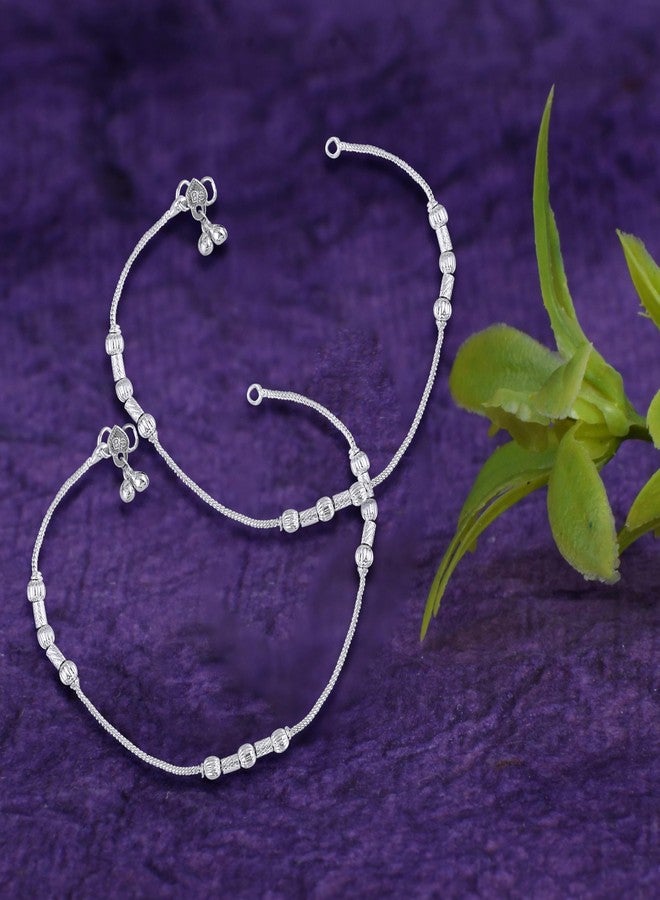 Lila Jewellery for All Occassions Traditional White Metal Anklet Payal Pair for Women Girls (1 Pair) - Image 5