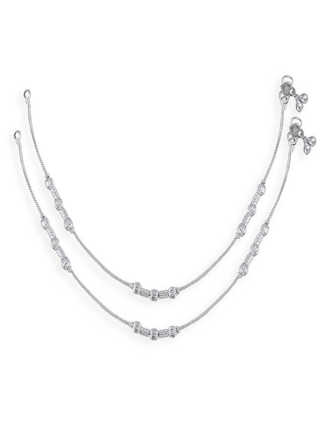 Lila Jewellery for All Occassions Traditional White Metal Anklet Payal Pair for Women Girls (1 Pair) - Image 4