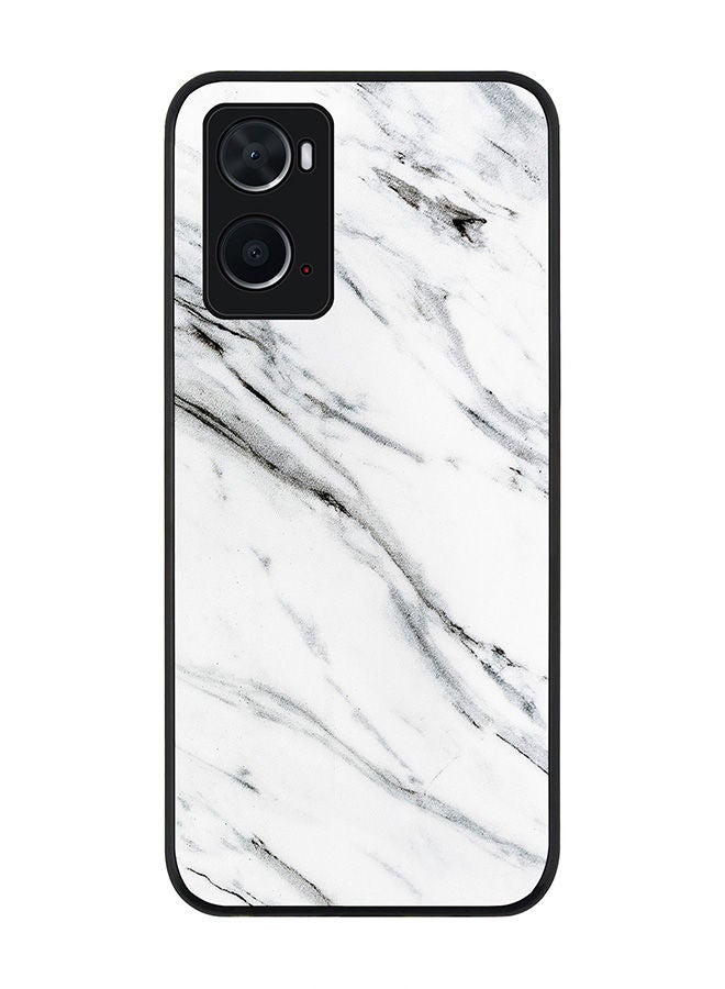 Stylizedd Rugged Black edge case for Oppo A96 4G/A36/A76 Slim fit Soft Case Flexible Rubber Edges Anti Drop TPU Gel Thin Cover - Marble Print Grey White  - Image 1