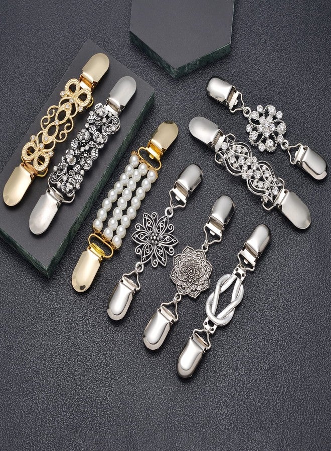 Tornito 8Pcs Vintage Sweater Shawl Clips Retro Collar Dresses Cardigan Clip Antique Flower Pattern Brooch Clip for Women - Image 3