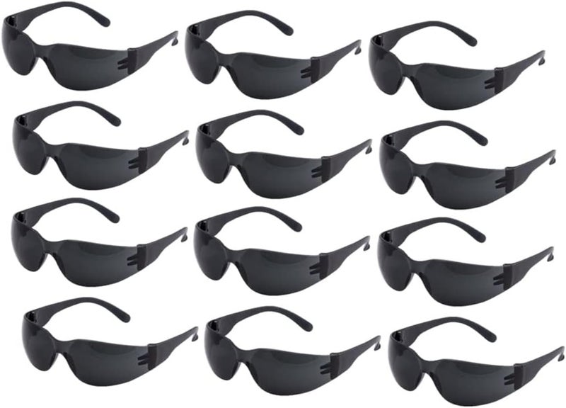AQ AQSON نظارات أمان AQSON 12 قطعة مع عدسات مقاومة للخدش - إطار أسود، عدسات رمادية لحماية العين - Image 1