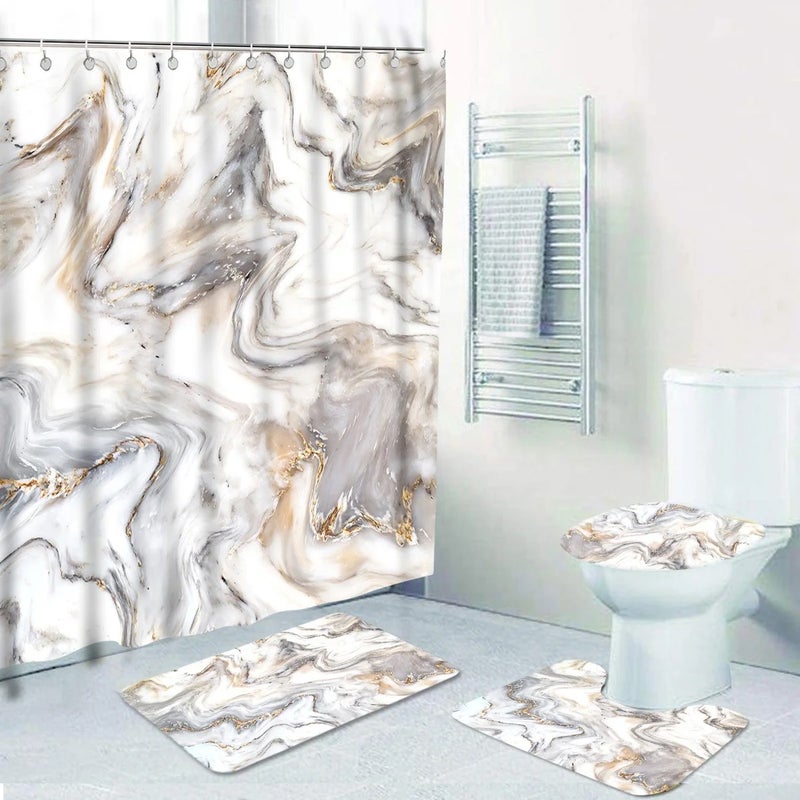 Y&D CF  Cheap  Print Design 4PCS Marble Shower Curtain Set Waterproof Polyester Bathroom Curtains with Bath Rugs Mats - Image 4
