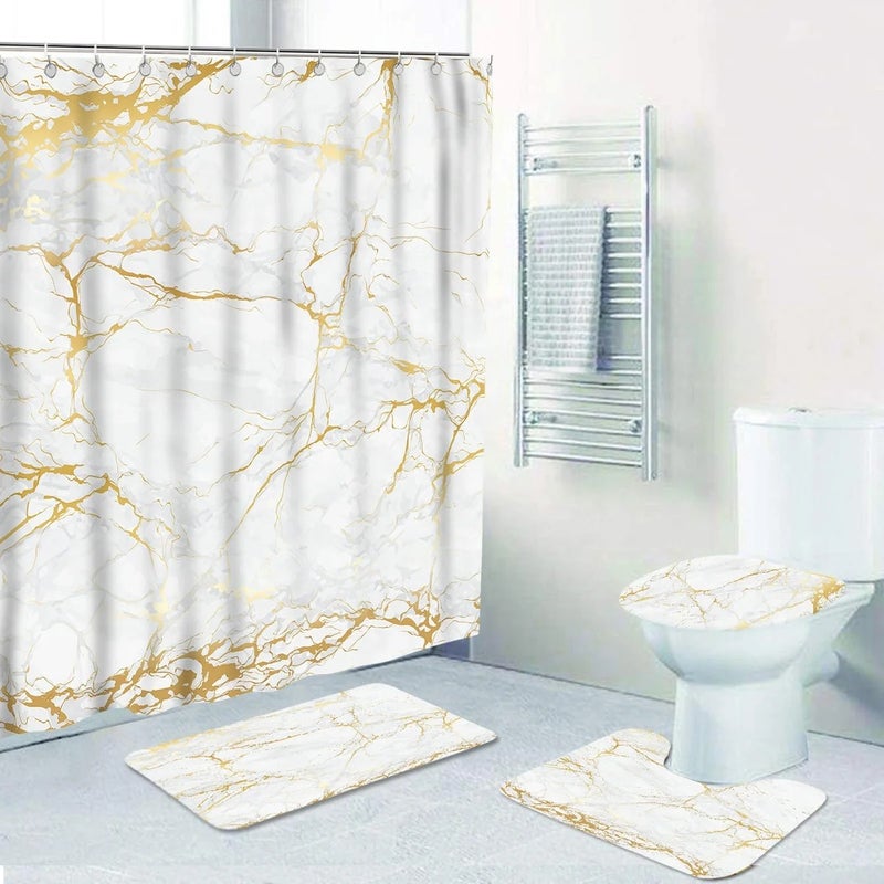 Y&D CF  Cheap  Print Design 4PCS Marble Shower Curtain Set Waterproof Polyester Bathroom Curtains with Bath Rugs Mats - Image 3