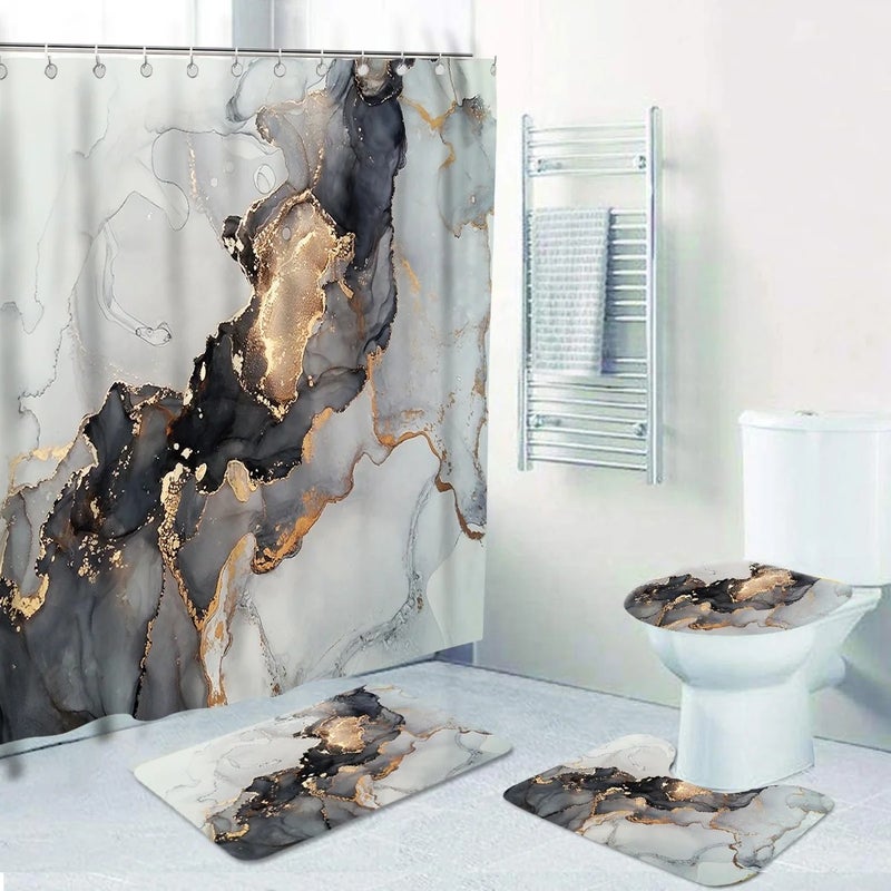 Y&D CF  Cheap  Print Design 4PCS Marble Shower Curtain Set Waterproof Polyester Bathroom Curtains with Bath Rugs Mats - Image 2