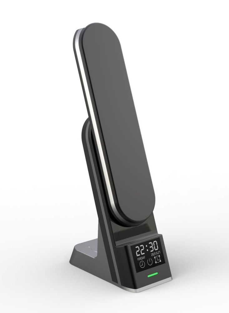 7 in 1 Dual Coil Max 15W Wireless Charger With Desk Lamp 3 Lighting Modes & Stepless Brightness Adjustable Arm USB Charging Touch Control Eye-Caring Table Lamp Alarm Clock For Home Office Study Readin  - Image 2
