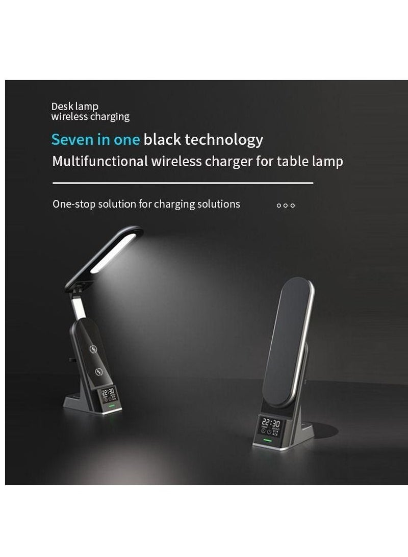 7 in 1 Dual Coil Max 15W Wireless Charger With Desk Lamp 3 Lighting Modes & Stepless Brightness Adjustable Arm USB Charging Touch Control Eye-Caring Table Lamp Alarm Clock For Home Office Study Readin  - Image 5