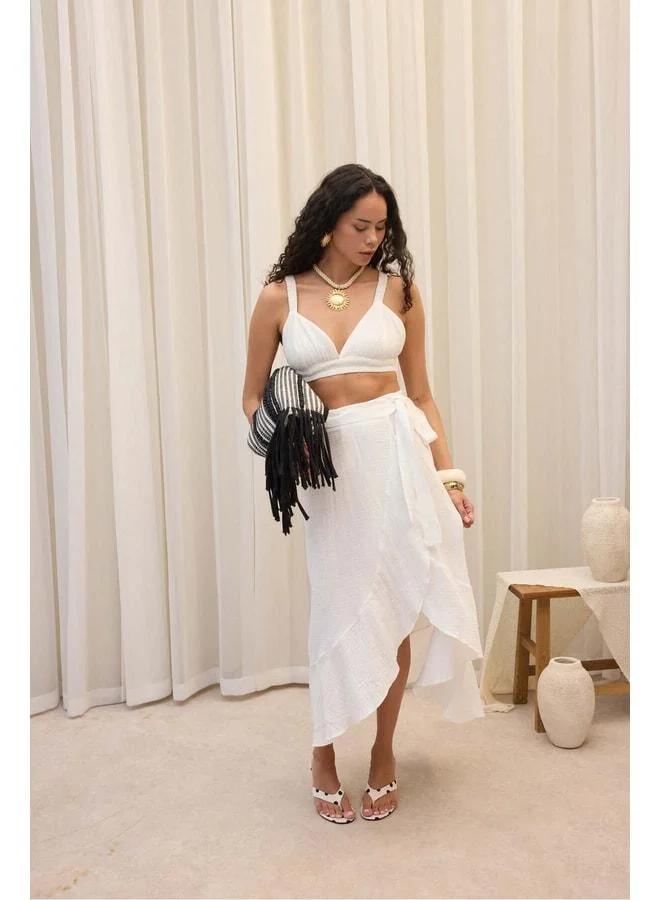 Bohemai Adelina White Muslin Crop Skirt Set.