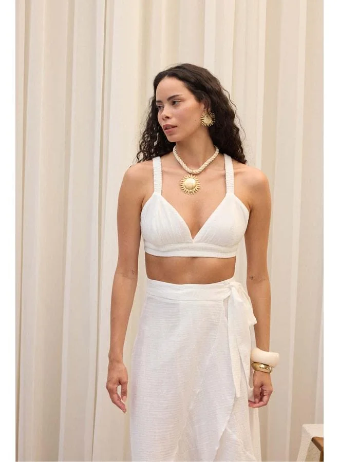 Bohemai Adelina White Muslin Crop Skirt Set.