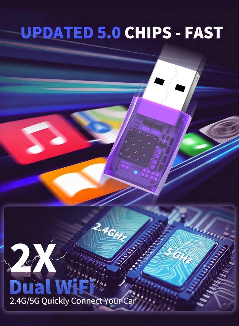 Chillspace 2-in-1 Wireless CarPlay & Android Auto Adapter, Zero Latency CarPlay Wired to Wireless, Fast Auto-Connect, No Delay, Compact Design for iPhone & Android with USB/USB-C Port(L8 Purple) - Image 4