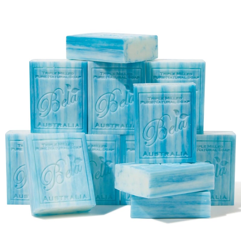 BELA Ocean Soap 33 OZ Pack of 12 Long Lasting French Triple Milled Bar Soap with Organic Shea Butter Hand Face and Body Wash Bar Made in Australia