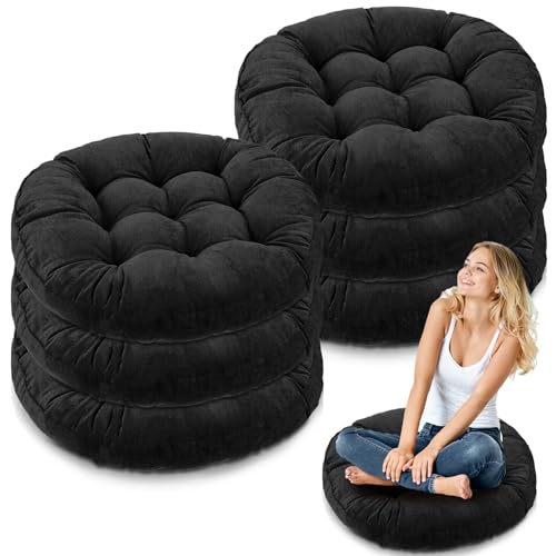 Jerify Floor Pillow Cushions Large Round Square Large Meditation Floor Pillow for Classroom Adult Meditation Picnic Party Seating Learning Daycare School(Round,Black,6 Pcs) - Image 1