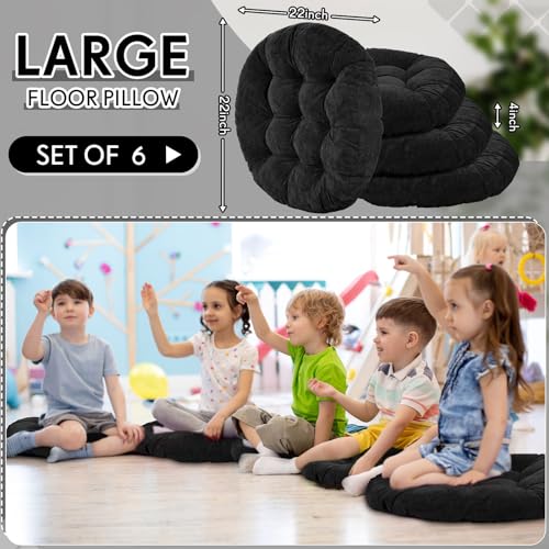 Jerify Floor Pillow Cushions Large Round Square Large Meditation Floor Pillow for Classroom Adult Meditation Picnic Party Seating Learning Daycare School(Round,Black,6 Pcs) - Image 3
