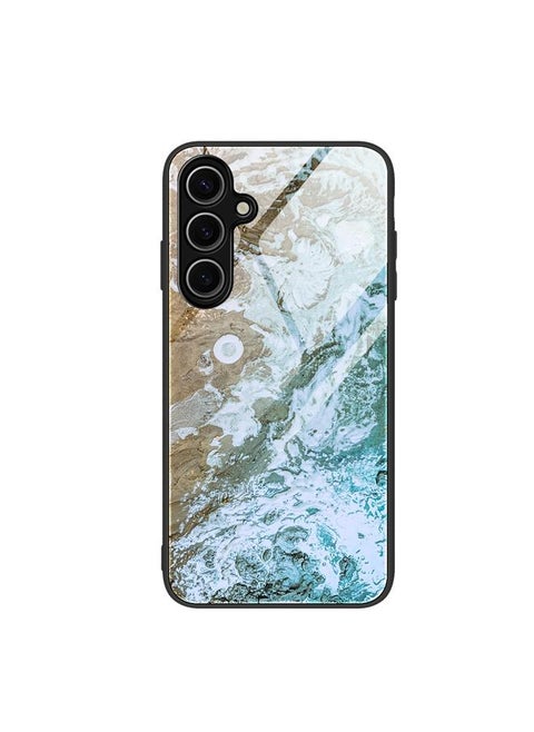 For Samsung Galaxy S24 FE 5G Marble Pattern Glass Protective Phone Case(Beach)