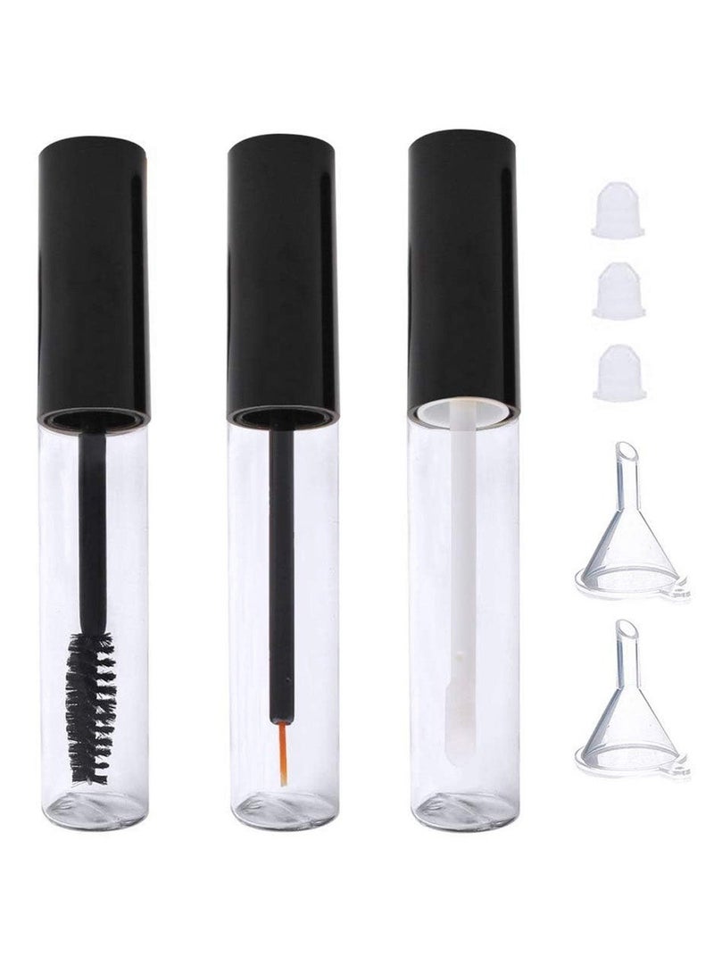 3 Pack 10ml Refillable Mascara Lip Gloss Tubes With Brush Wand, Empty Black Clear Cosmetic Bottles DIY Storage For Castor Oil Cosmetics - Image 1