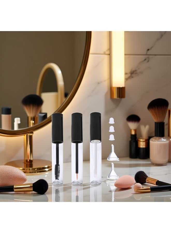 3 Pack 10ml Refillable Mascara Lip Gloss Tubes With Brush Wand, Empty Black Clear Cosmetic Bottles DIY Storage For Castor Oil Cosmetics - Image 5