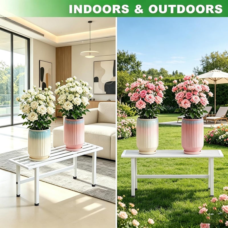 Dipion 2 Pack Metal Plant Stand Outdoor Plant Shelf Indoor,1 Tier Heavy Duty Plant Stands for Multiple Plants,26" L x 10.12" H x 8.75" W,White - Image 4