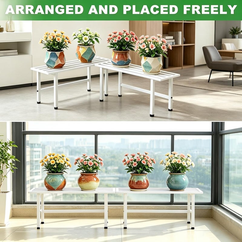Dipion 2 Pack Metal Plant Stand Outdoor Plant Shelf Indoor,1 Tier Heavy Duty Plant Stands for Multiple Plants,26" L x 10.12" H x 8.75" W,White - Image 5