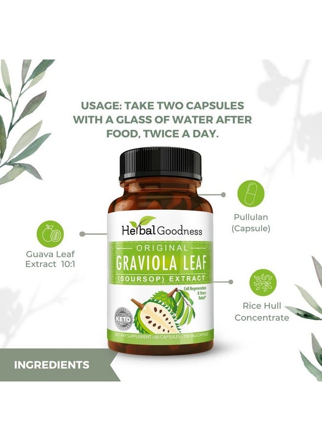 Graviola (Soursop) Leaf Extract Capsule 4X Soursop Capsules 60 Count/700Mg Per Serving (1 Bttl)