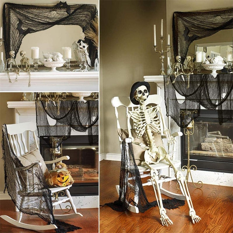 Qtisky Set of 5 Halloween Creepy Gauze Cloth Decoration, Indoor Outdoor Black Scary Halloween Gauze Tapestry Decor, Spooky Decorations for Home Wall Yard Haunted House Party Supplies, 72 x 30 inch - Image 3