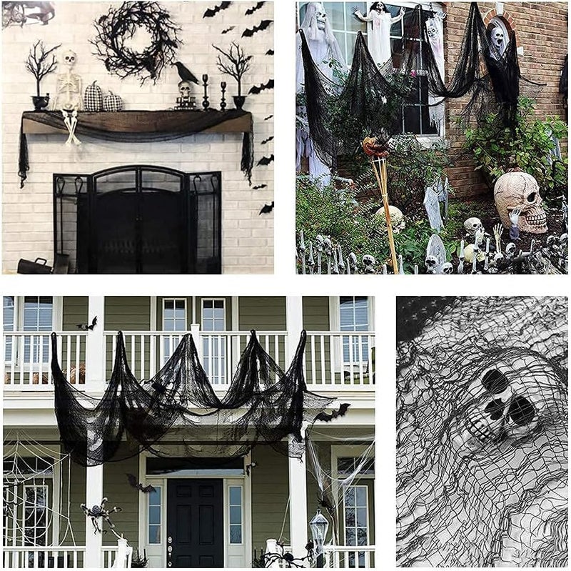 Qtisky Set of 5 Halloween Creepy Gauze Cloth Decoration, Indoor Outdoor Black Scary Halloween Gauze Tapestry Decor, Spooky Decorations for Home Wall Yard Haunted House Party Supplies, 72 x 30 inch - Image 4