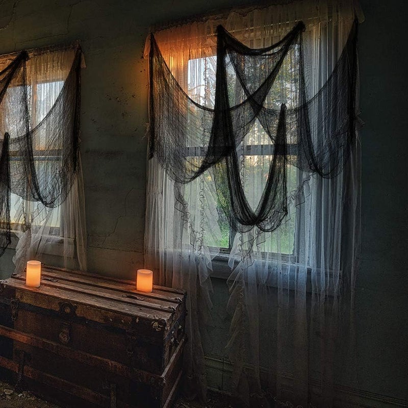 Qtisky Set of 5 Halloween Creepy Gauze Cloth Decoration, Indoor Outdoor Black Scary Halloween Gauze Tapestry Decor, Spooky Decorations for Home Wall Yard Haunted House Party Supplies, 72 x 30 inch - Image 5