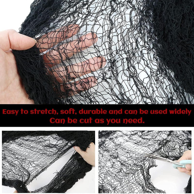 Qtisky Set of 5 Halloween Creepy Gauze Cloth Decoration, Indoor Outdoor Black Scary Halloween Gauze Tapestry Decor, Spooky Decorations for Home Wall Yard Haunted House Party Supplies, 72 x 30 inch - Image 2