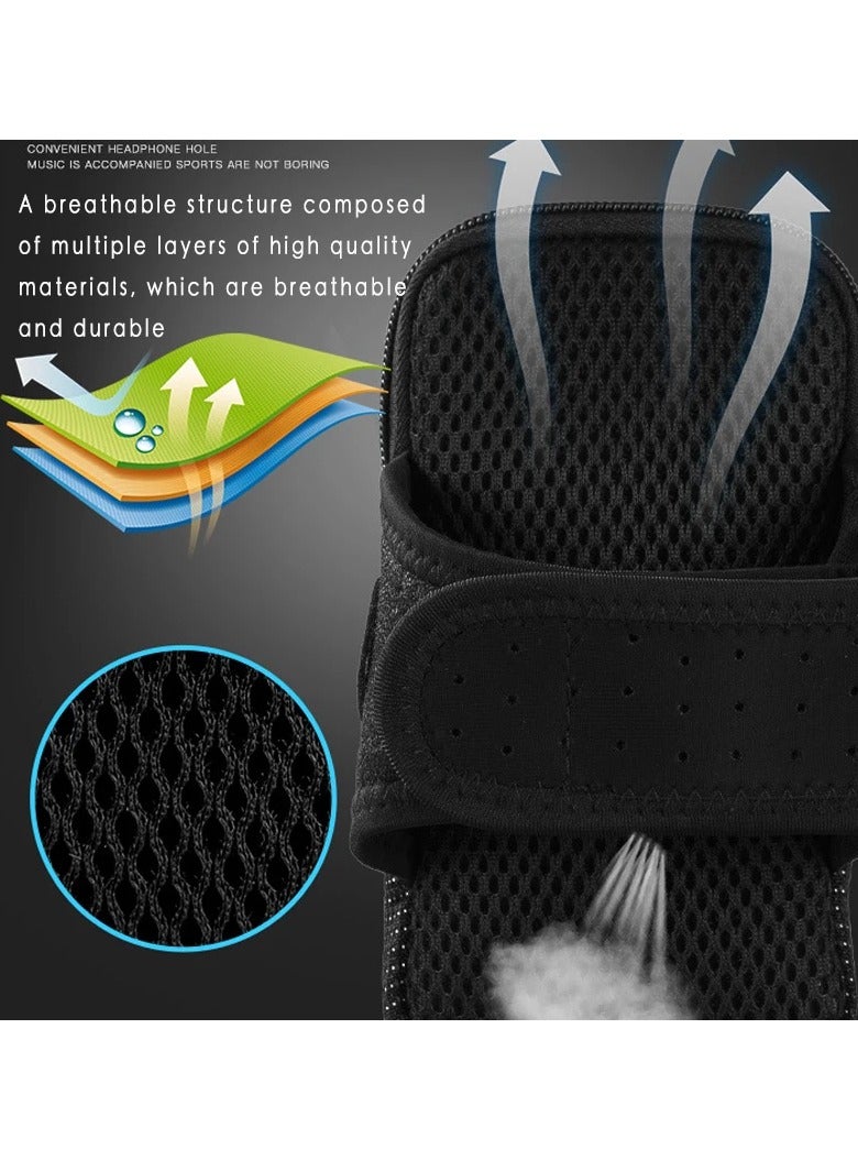 AROAQ حقيبة ذراع، حقيبة جري قابلة للتنفس مع دعم سماعات الأذن، حزام رياضي مقاوم للماء للدراجات الخارجية، حقيبة هاتف رياضية بسحاب مزدوج للجري، ركوب الدراجات، التنزه، الصيد، اليوغا، (أسود وأحمر) - Image 2