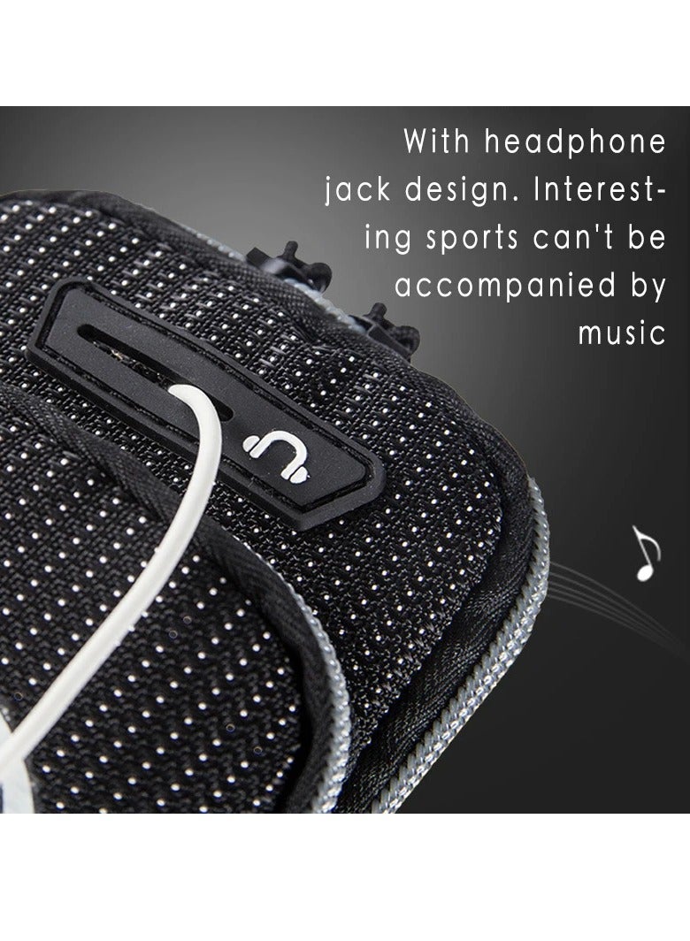 AROAQ حقيبة ذراع، حقيبة جري قابلة للتنفس مع دعم سماعات الأذن، حزام رياضي مقاوم للماء للدراجات الخارجية، حقيبة هاتف رياضية بسحاب مزدوج للجري، ركوب الدراجات، التنزه، الصيد، اليوغا، (أسود وأحمر) - Image 3