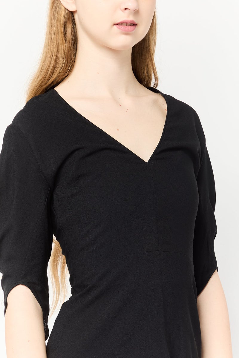 STELLA MCCARTNEY Women V-Neck 3/4 Sleeve Solid Top, Black - Image 3