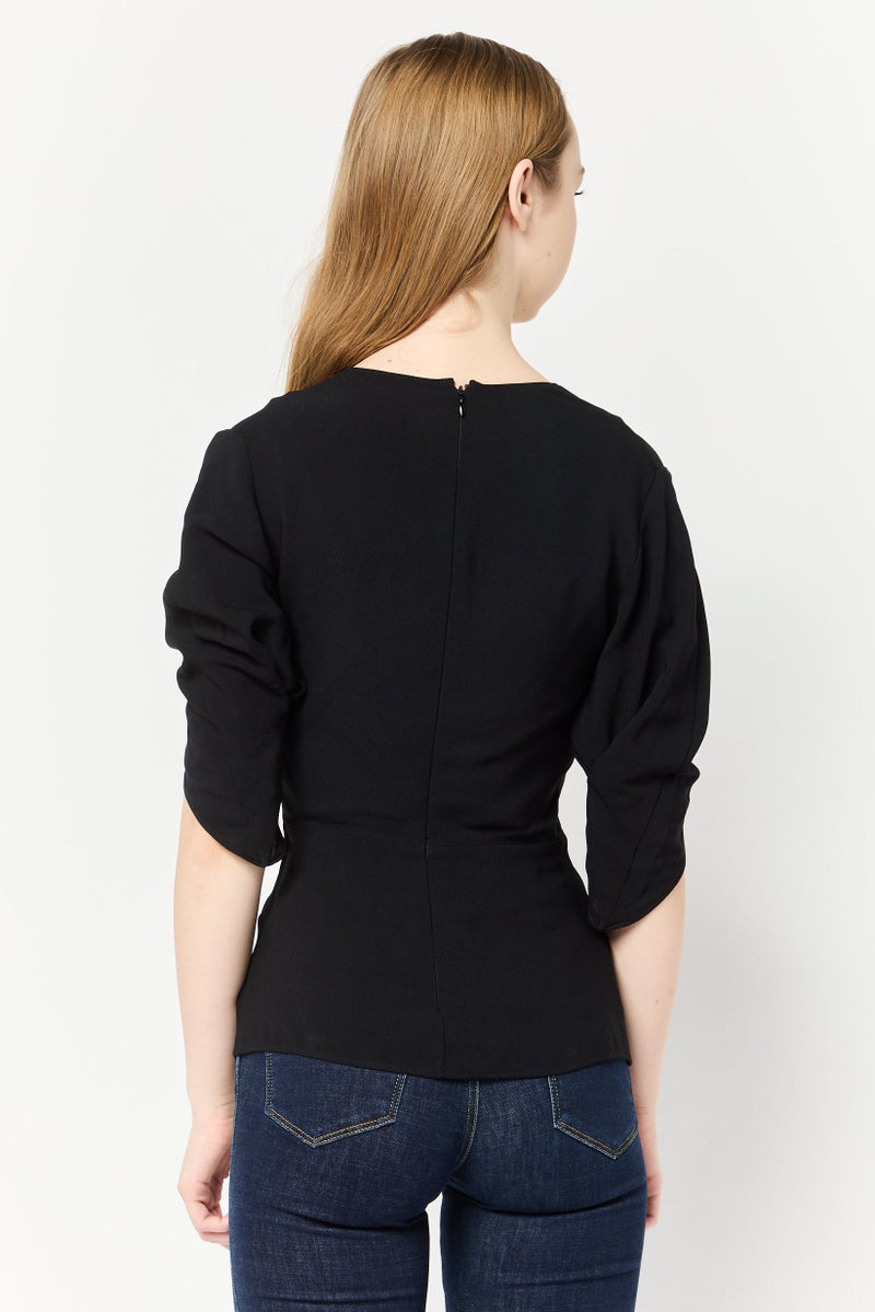STELLA MCCARTNEY Women V-Neck 3/4 Sleeve Solid Top, Black - Image 4