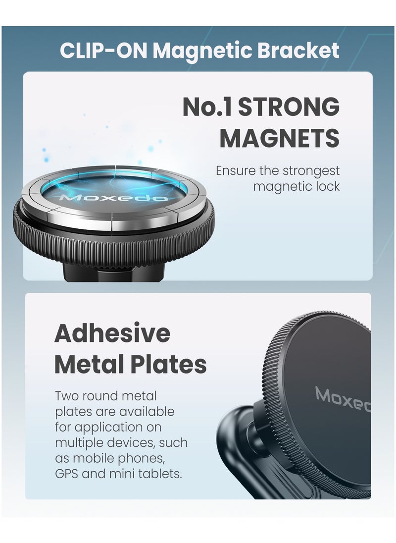 Moxedo Moxedo Clip-On Magnetic Bracket Floating Screen Magnetic Phone Holder 90° Base Angle with Adhesive Metal Plates  - Image 2