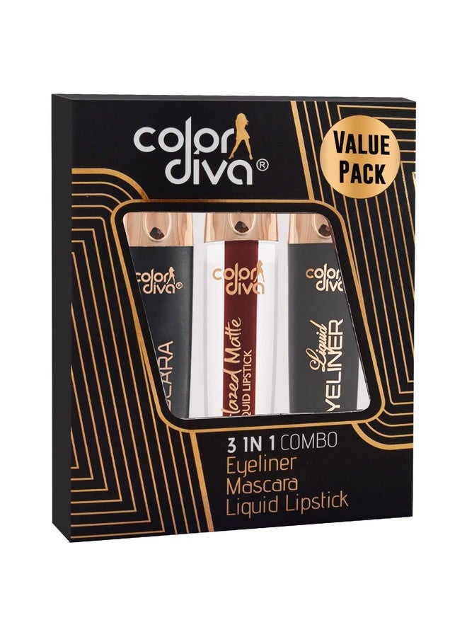 Color Diva Value Pack Combo, Glazed Matte Liquid Lipstick With Eyeliner & Mascara | Long Lasting, Water & Smudge Proof, Light Weight, 14 Hour Long Stay, Pack Of 3 (Sizzling Slayer 197) - Image 2