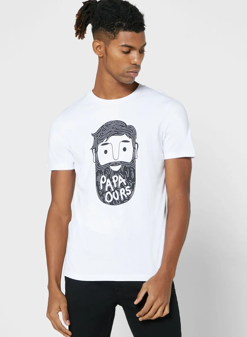 JACK & JONES Beard Print Slim Fit Crew Neck T-Shirt