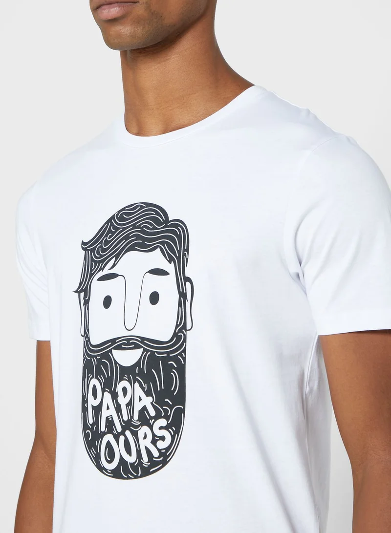 JACK & JONES Beard Print Slim Fit Crew Neck T-Shirt