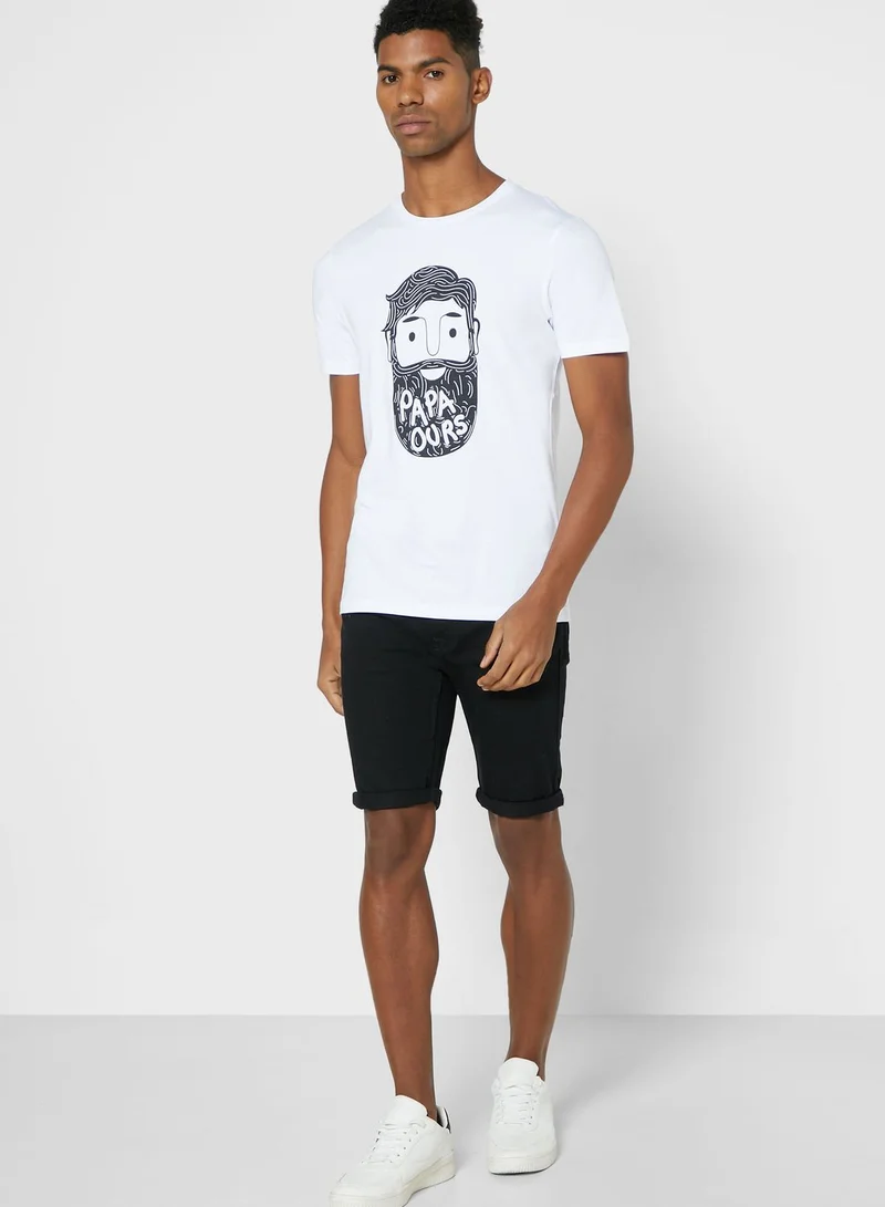 JACK & JONES Beard Print Slim Fit Crew Neck T-Shirt