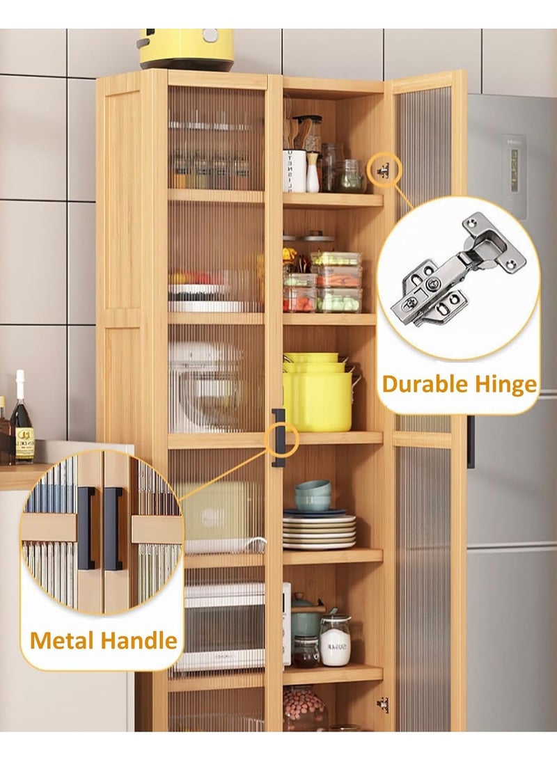 Kitchen Storage Cabinet 7 Tier Storage Rack Sideboard Cabinet Floor Display Cupboard with Clear Door Dustproof Bookshelf Kitchen Cupboard for Microwave Oven, Tableware and Kitchen Utensils（30*31*190CM） - Image 4